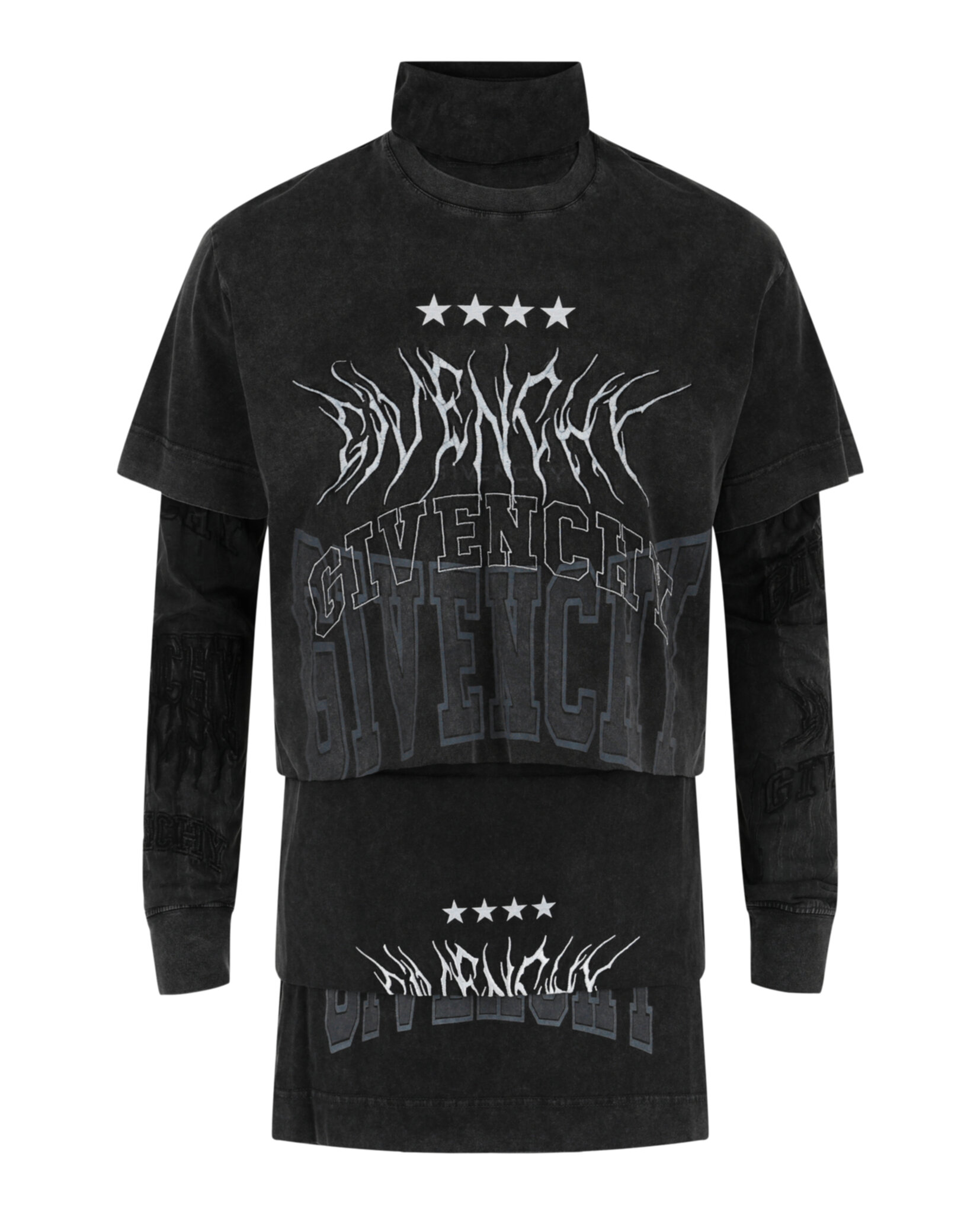 Givenchy Mens Layered Long Sleeve Graphic T-Shirt With Balaclava